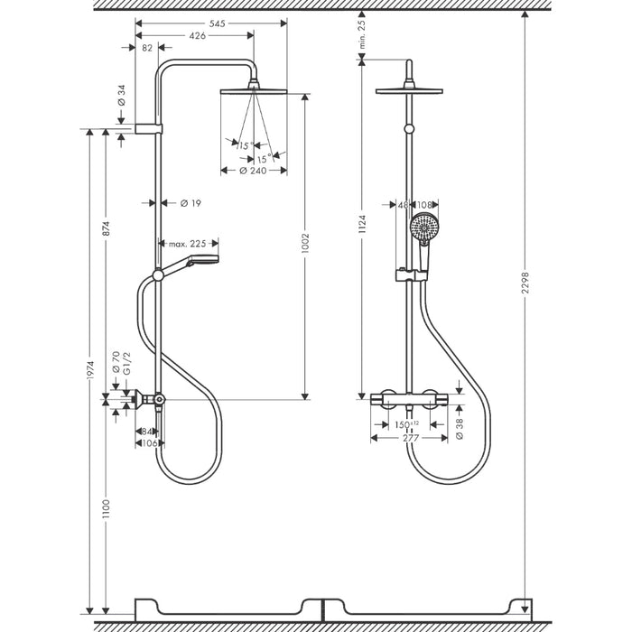 Hansgrohe Vernis Blend Showerpipe 240 1Jet Ecosmart with Thermostat - Matt Black - Unbeatable Bathrooms