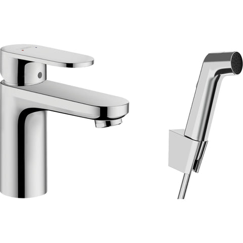 Hansgrohe Vernis Blend Single Lever Basin Mixer 100 with Bidet Spray and Shower Hose 160 cm - Chrome - Unbeatable Bathrooms