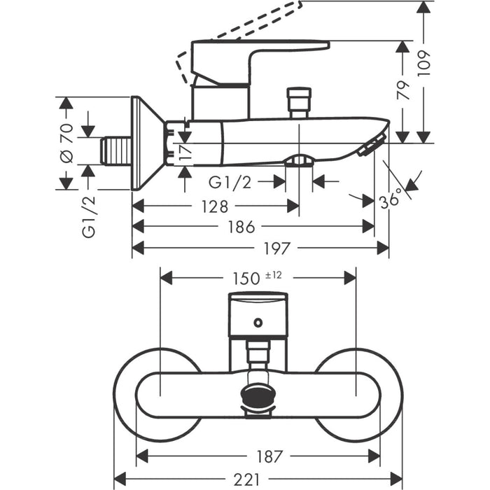 Hansgrohe Vernis Blend Single Lever Bath Mixer For Exposed Installation with 2 Flow Rates - Chrome - Unbeatable Bathrooms
