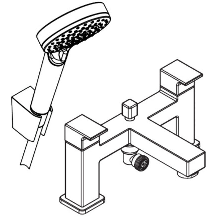 Hansgrohe Vernis Shape 2-Hole Rim Mounted Bath Mixer with Diverter Valve and Vernis Blend Hand Shower Vario - Chrome - Unbeatable Bathrooms