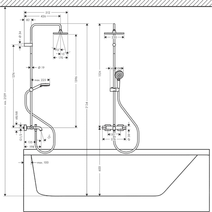 Hansgrohe Vernis Shape Showerpipe 230 1Jet with Bath Thermostat - Chrome - Unbeatable Bathrooms