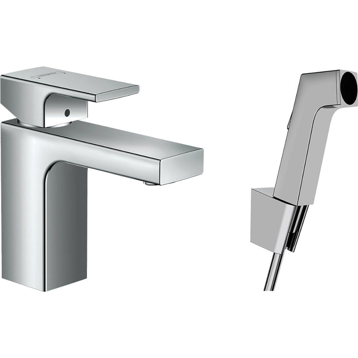 Hansgrohe Vernis Shape Single Lever Basin Mixer 100 with Bidet Spray and Shower Hose 160 cm - Chrome - Unbeatable Bathrooms