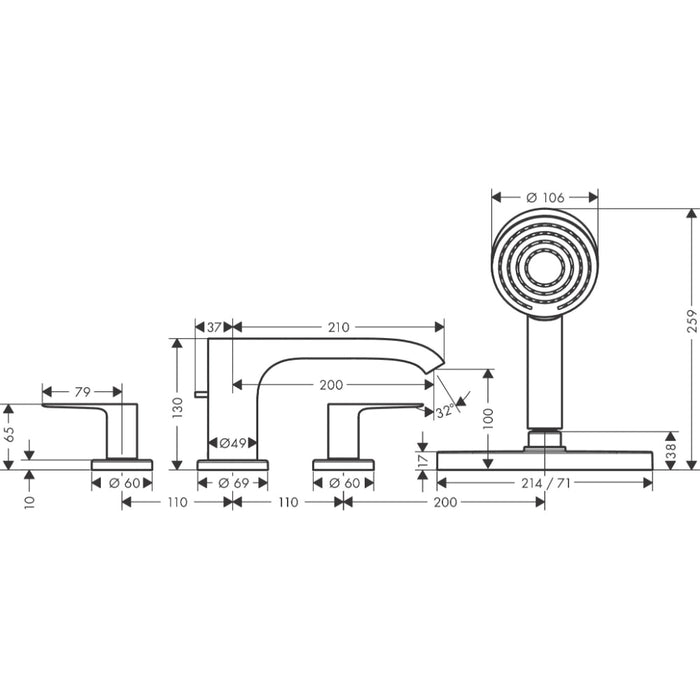 Hansgrohe Vivenis 4-Hole Rim Mounted Bath Mixer with Sbox - Unbeatable Bathrooms