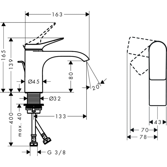 Hansgrohe Vivenis Single Lever Basin Mixer 80 Coolstart with Pop-Up Waste Set - Unbeatable Bathrooms