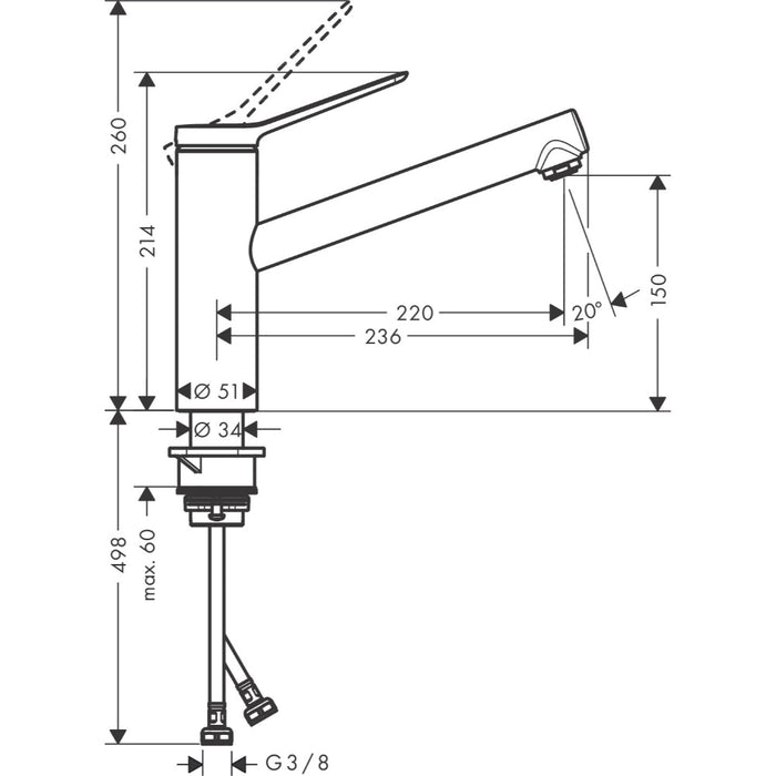 Hansgrohe Zesis M33 Single Lever Kitchen Mixer 150, Eco, 1Jet - Chrome - Unbeatable Bathrooms