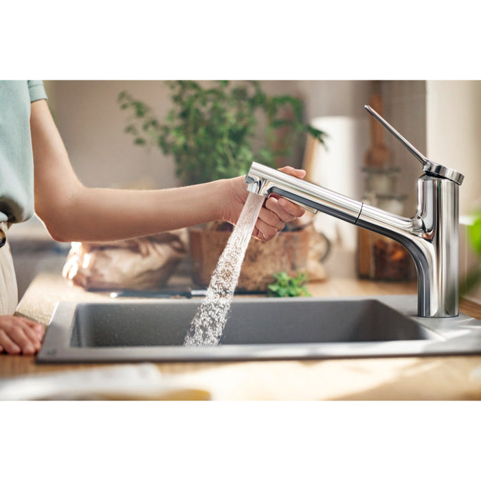 Hansgrohe Zesis M33 Single Lever Kitchen Mixer 150, Eco, Pull-Out Spray, 2Jet - Chrome - Unbeatable Bathrooms