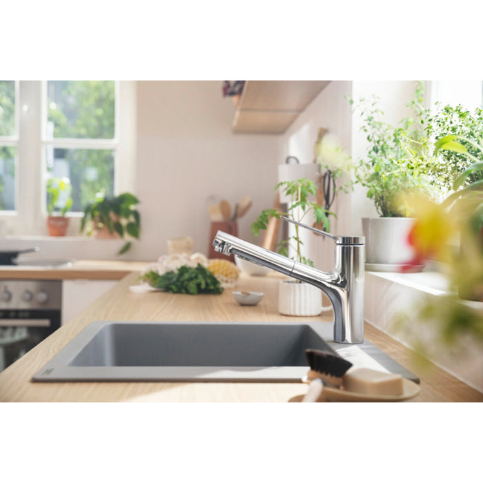 Hansgrohe Zesis M33 Single Lever Kitchen Mixer 150, Eco, Pull-Out Spray, 2Jet - Chrome - Unbeatable Bathrooms