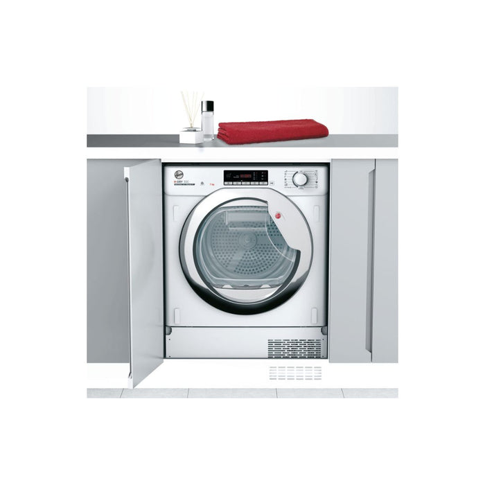 Hoover H500 BATD H7A1TCE-80 B/I 7kg Heat Pump Condenser Dryer - White w/Chrome Door - Unbeatable Bathrooms