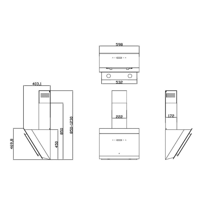 Hoover H500 HDG6DCK3BWIFI 60cm Sloped Chimney Hood - Black Glass - Unbeatable Bathrooms