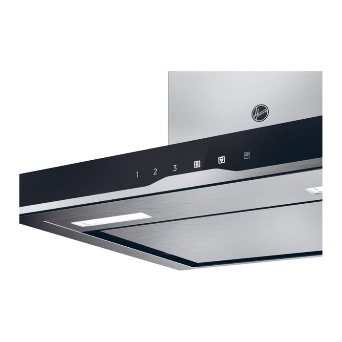 Hoover H500 HTS9CBK5XWIFI T-Shape Chimney Hood - Black Glass & St/Steel - Unbeatable Bathrooms