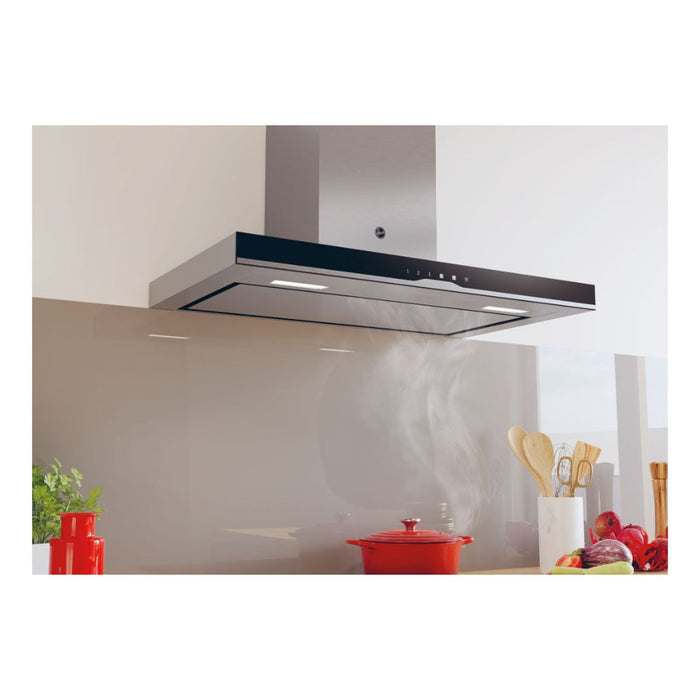 Hoover H500 HTS9CBK5XWIFI T-Shape Chimney Hood - Black Glass & St/Steel - Unbeatable Bathrooms
