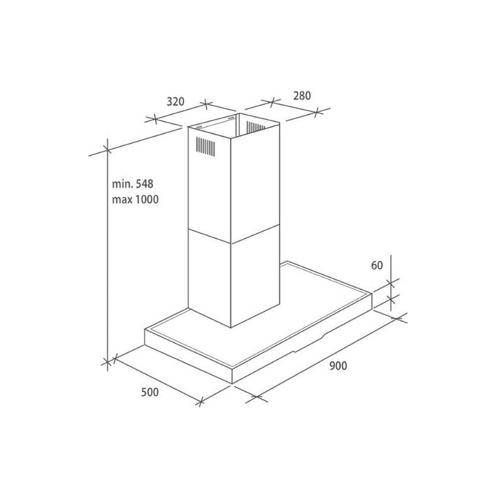 Hoover H500 HTS9CBK5XWIFI T-Shape Chimney Hood - Black Glass & St/Steel - Unbeatable Bathrooms
