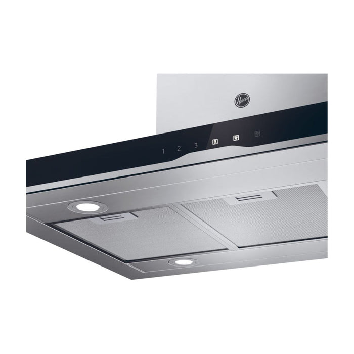 Hoover H500 HTSI9CBK5XWIFI 90cm T-Shape Island Hood - Black Glass & St/Steel - Unbeatable Bathrooms