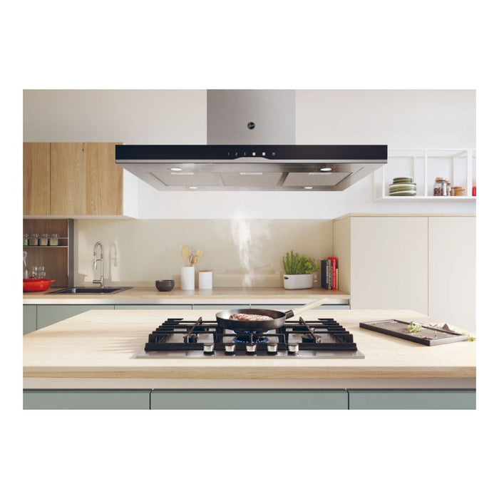 Hoover H500 HTSI9CBK5XWIFI 90cm T-Shape Island Hood - Black Glass & St/Steel - Unbeatable Bathrooms