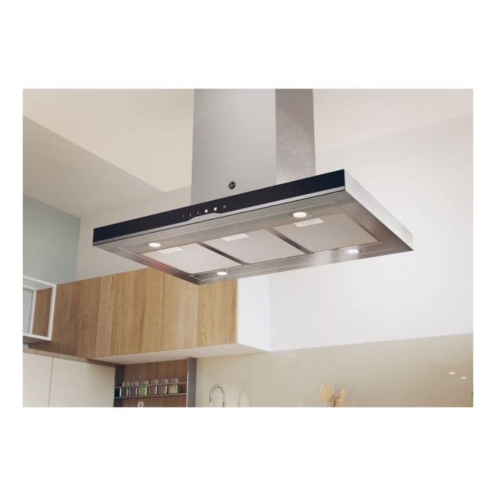 Hoover H500 HTSI9CBK5XWIFI 90cm T-Shape Island Hood - Black Glass & St/Steel - Unbeatable Bathrooms