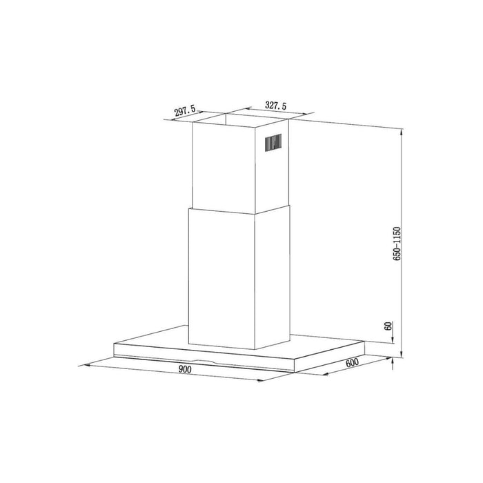 Hoover H500 HTSI9CBK5XWIFI 90cm T-Shape Island Hood - Black Glass & St/Steel - Unbeatable Bathrooms