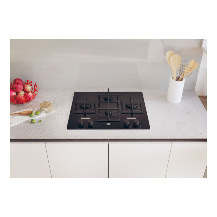 Hoover H500 HVG6DC5B 60cm Gas Hob - Black Glass - Unbeatable Bathrooms
