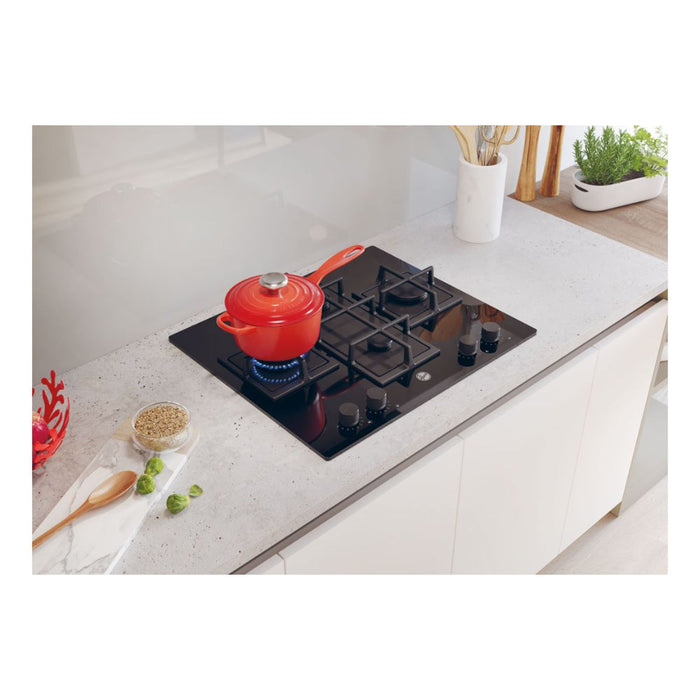Hoover H500 HVG6DC5B 60cm Gas Hob - Black Glass - Unbeatable Bathrooms