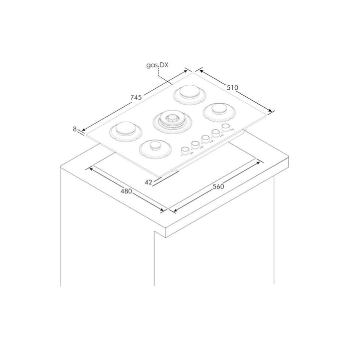 Hoover H500 HVG74WC5B 75cm Gas Hob - Black Glass - Unbeatable Bathrooms