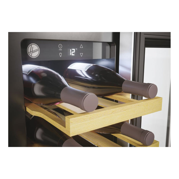 Hoover H500 HWCB 30 UK/N 30cm Wine Cooler - Black Glass & St/Steel - Unbeatable Bathrooms