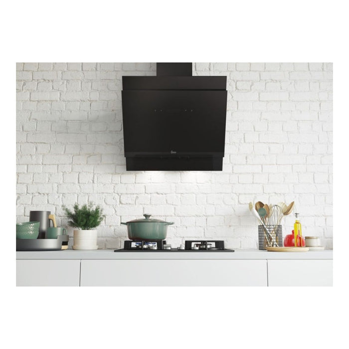 Hoover HDG6DCH3BWIFI 60cm Angled Chimney Hood - Black Glass - Unbeatable Bathrooms