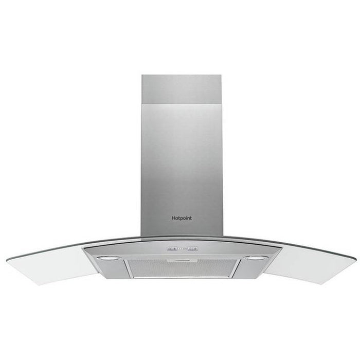 Hotpoint PHGC9.4FLMX 90cm Curved Glass Chimney Hood - St/Steel - Unbeatable Bathrooms