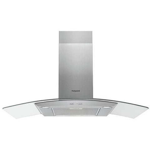Hotpoint PHGC9.4FLMX 90cm Curved Glass Chimney Hood - St/Steel - Unbeatable Bathrooms