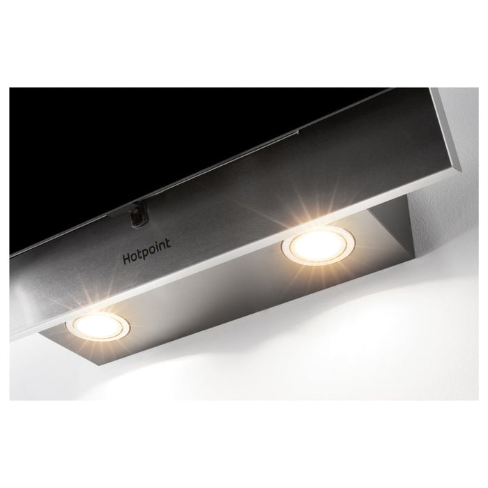 Hotpoint PHVP 6.4F AL K/1 60cm Angled Chimney Hood - Black Glass - Unbeatable Bathrooms