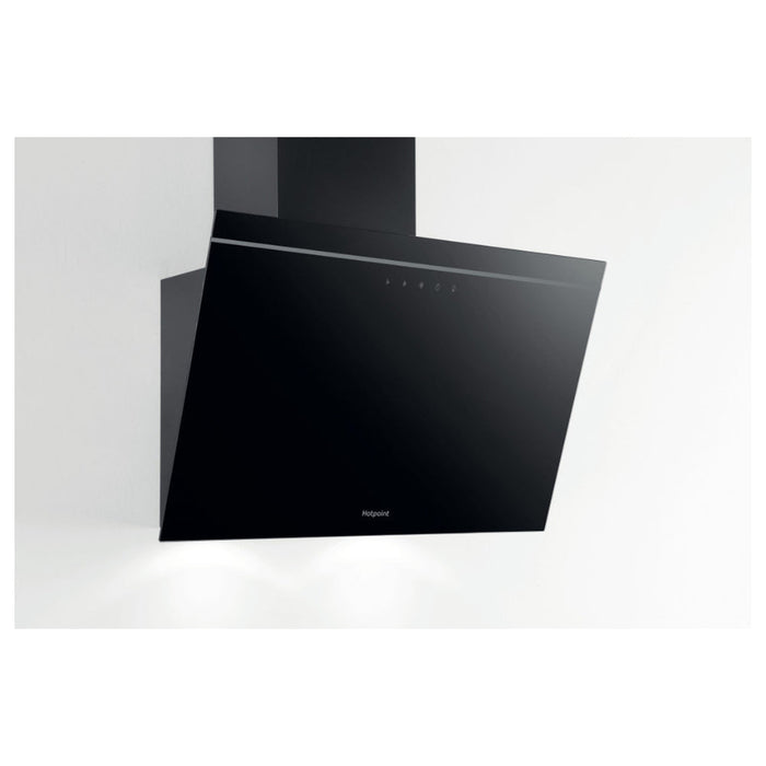 Hotpoint PHVP 62F LT K 60cm Angled Chimney Hood - Black - Unbeatable Bathrooms