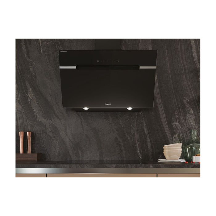 Hotpoint PHVS 61F LT DP K Angled Chimney Hood - Black - Unbeatable Bathrooms