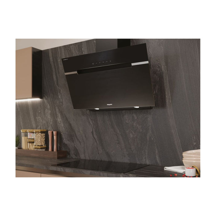 Hotpoint PHVS 61F LT DP K Angled Chimney Hood - Black - Unbeatable Bathrooms