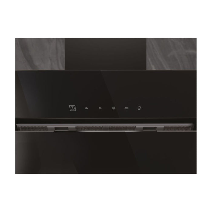 Hotpoint PHVS 61F LT DP K Angled Chimney Hood - Black - Unbeatable Bathrooms
