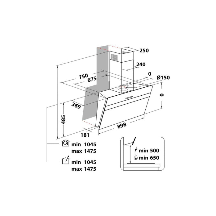 Hotpoint PHVS 61F LT DP K Angled Chimney Hood - Black - Unbeatable Bathrooms