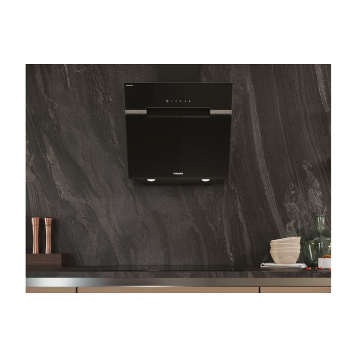 Hotpoint PHVS 61F LT DP K Angled Chimney Hood - Black - Unbeatable Bathrooms