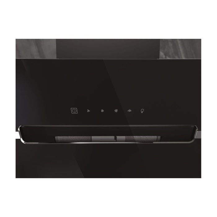 Hotpoint PHVS 61F LT DP K Angled Chimney Hood - Black - Unbeatable Bathrooms