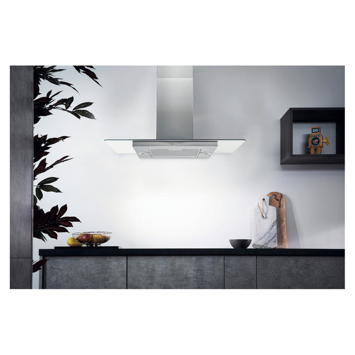Hotpoint UIF 9.3F LB X 90cm Flat Glass Island Hood - Glass & St/Steel - Unbeatable Bathrooms