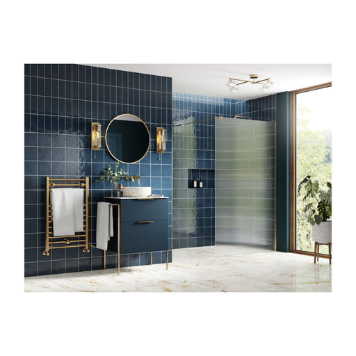 Iconix Fluted Wetroom Panel & Support Bar - Brushed Brass - Unbeatable Bathrooms