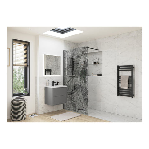 Iconix 1200mm Leaf Design Wetroom Panel - Black - Unbeatable Bathrooms