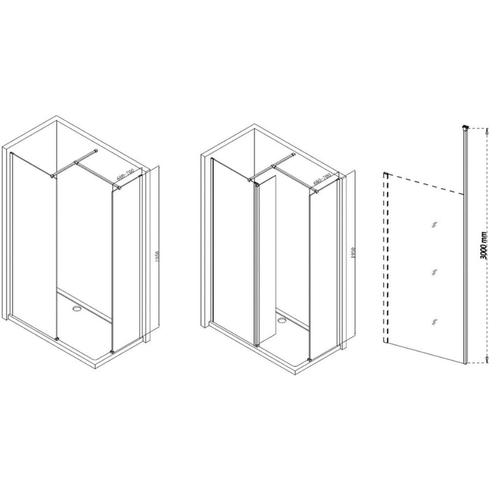Iconix Wetroom Panel & Floor-to-Ceiling Pole - Chrome - Unbeatable Bathrooms