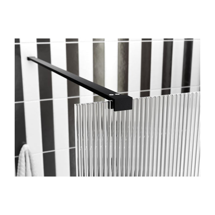 Iconix Fluted Wetroom Panel & Side Panel Arm - Black - Unbeatable Bathrooms