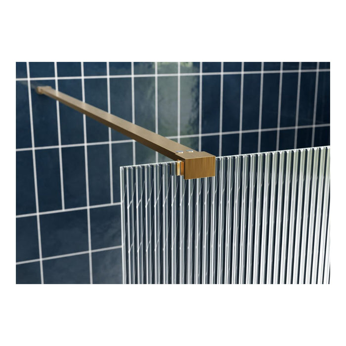 Iconix Fluted Wetroom Panel & Side Panel Arm - Brushed Brass - Unbeatable Bathrooms