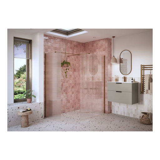 Iconix Fluted Wetroom Panel & Side Panel Arm - Brushed Bronze - Unbeatable Bathrooms
