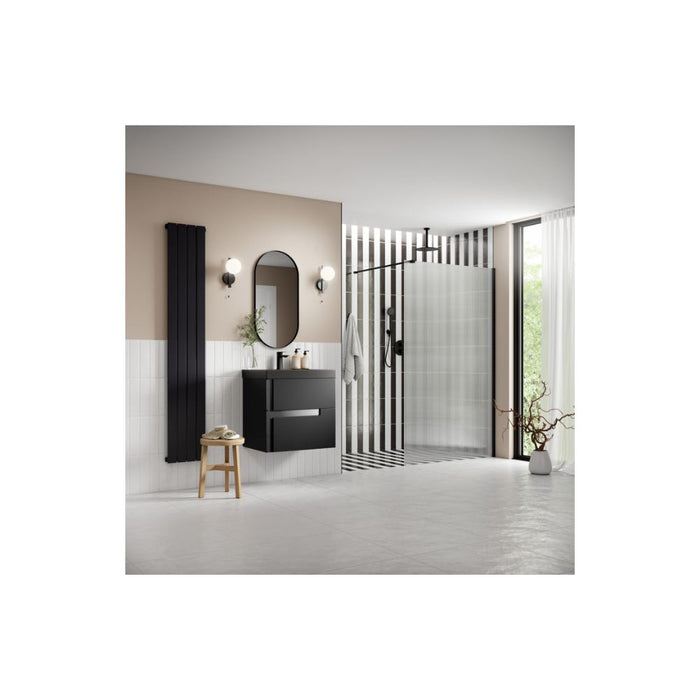 Iconix Fluted Wetroom Panel & Support Arm - Black - Unbeatable Bathrooms