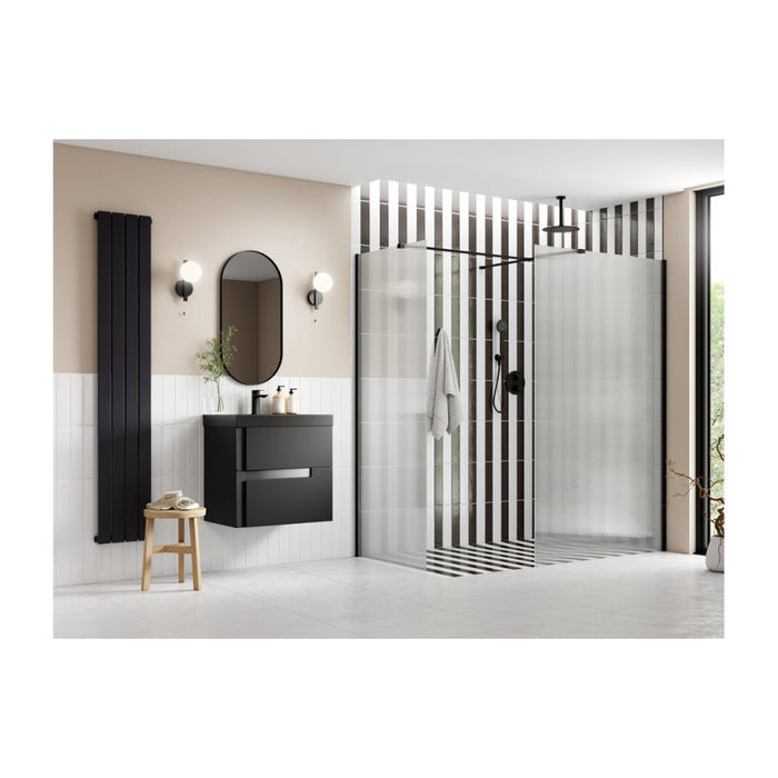 Iconix Fluted Wetroom Panel & Side Panel Arm - Black - Unbeatable Bathrooms