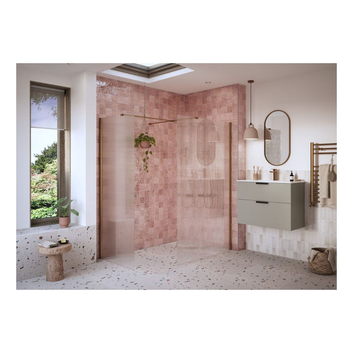 Iconix Fluted Wetroom Panel & Side Panel Arm - Brushed Bronze - Unbeatable Bathrooms