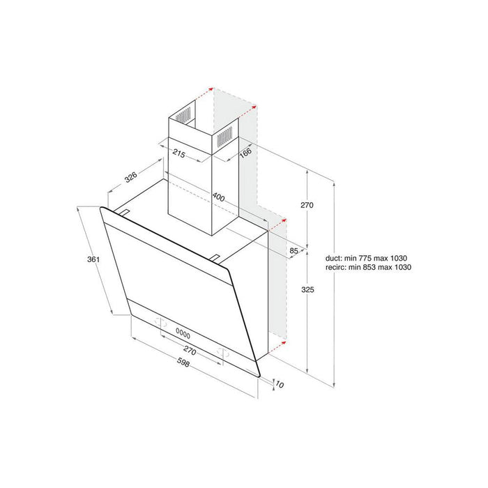 Indesit IHVP 6.6 LM K 60cm Angled Chimney Hood - Black Glass - Unbeatable Bathrooms