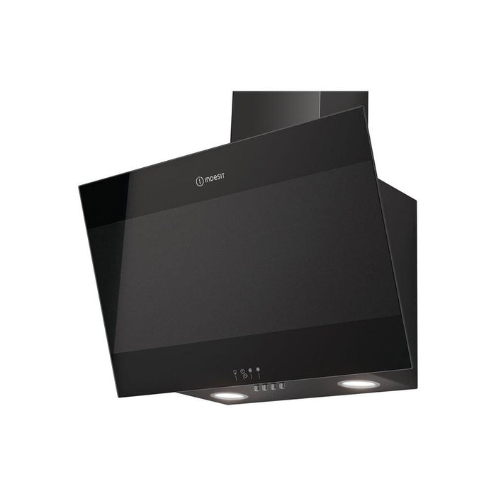 Indesit IHVP 6.6 LM K 60cm Angled Chimney Hood - Black Glass - Unbeatable Bathrooms