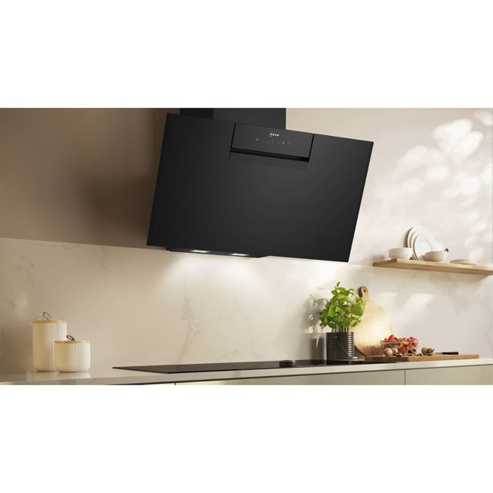 Neff N50 D85IFN1S0B 80cm Angled Chimney Hood - Black Glass - Unbeatable Bathrooms
