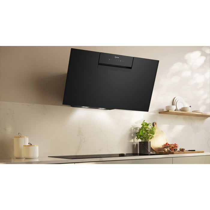 Neff N50 D85IFN1S0B 80cm Angled Chimney Hood - Black Glass - Unbeatable Bathrooms