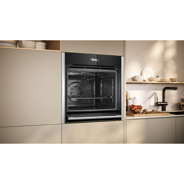 Neff N70 B54CR71N0B Single Slide & Hide Pyrolytic Oven - Black w/Steel Trim - Unbeatable Bathrooms